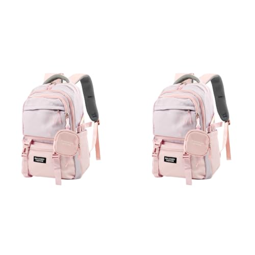 PALAY® Girls Backpack School with Small Zipper Pouch Fashion Pink Nylon Padded Shoulder Straps Handle Design Multi Compartment Large for Camping Travel 2 PCS PALAY® Girls Backpack School with Small Zipper Pouch Fashion Pink Nylon Padded Shoulder Straps Handle Design Multi Compartment Large for Camping Travel 2 PCS